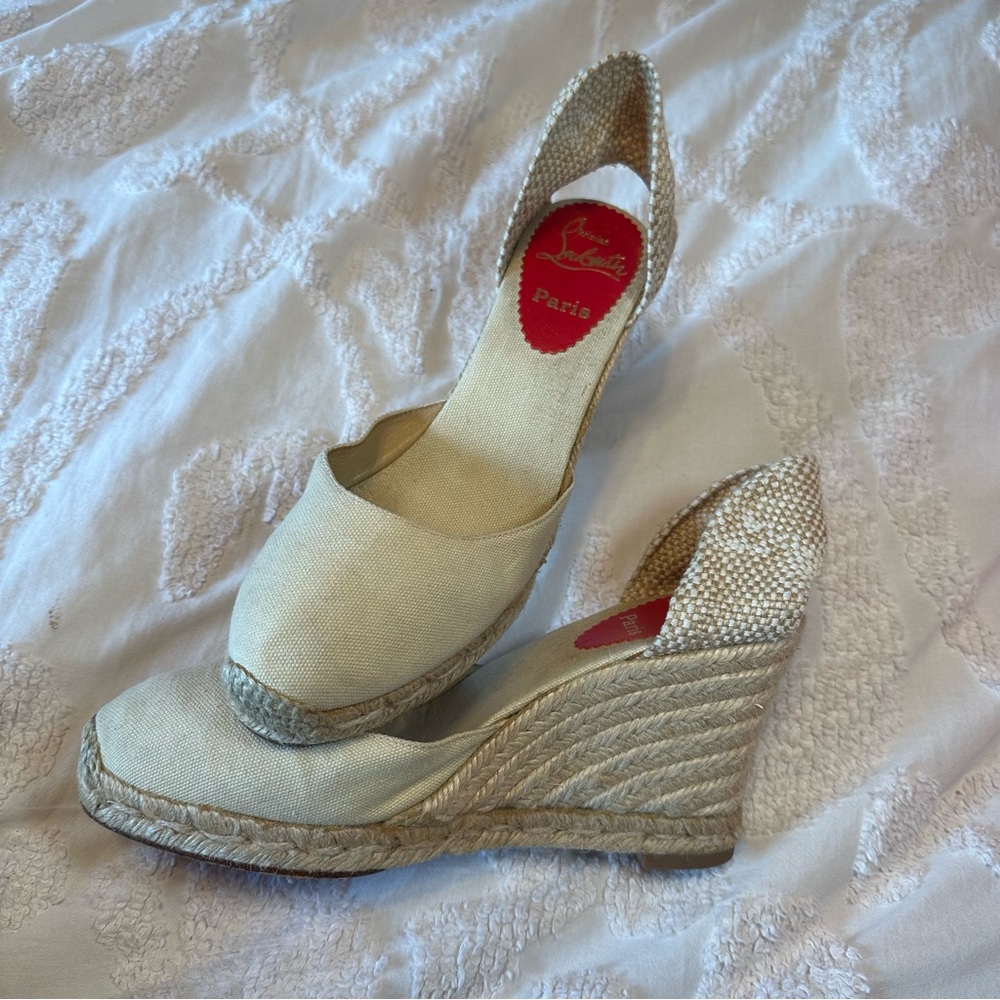 Christian Louboutin Beige Wedge Espadrilles